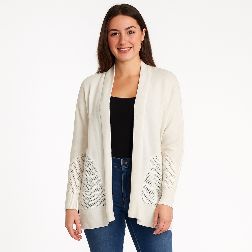 Simply Vera VeraWang White Knit Hooded Open Front Cardigan Size XL